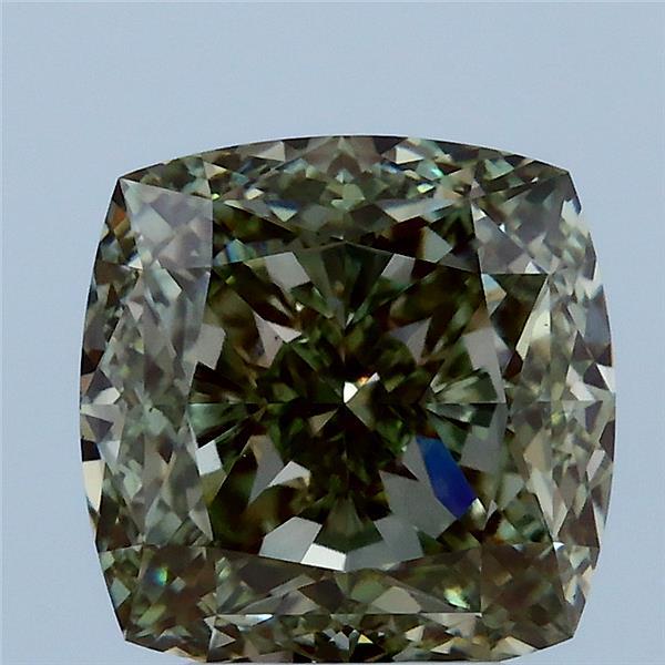 4.09 Carat Square Cushion Lab Grown Diamond, Fancy Yellow Green Color, VS1 Clarity