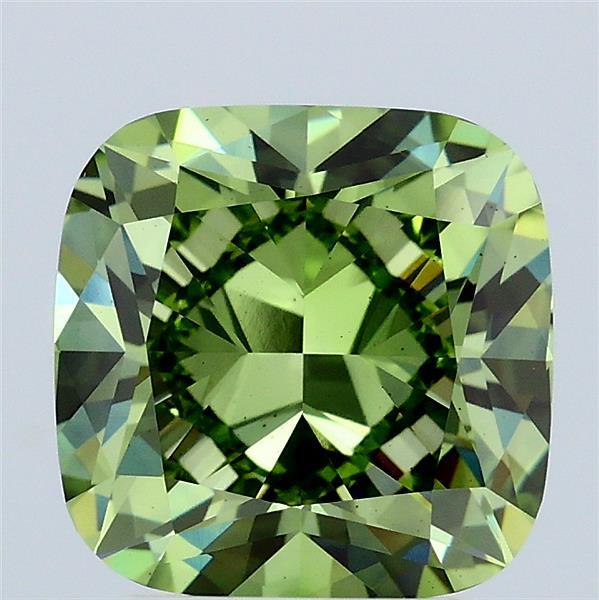 3.00 Carat Square Cushion Lab Grown Diamond, Fancy Vivid Green Color, VS2 Clarity