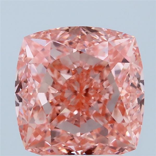 3.66 Carat Square Cushion Lab Grown Diamond, Fancy Vivid Pink Color, VS1 Clarity