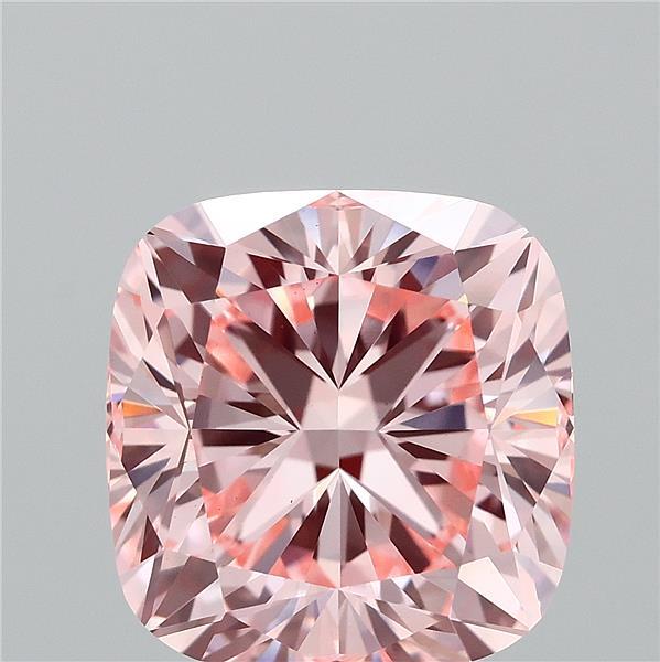 3.03 Carat Square Cushion Lab Grown Diamond, Fancy Intense Pink Color, VS1 Clarity