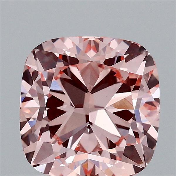 2.08 Carat Square Cushion Lab Grown Diamond, Fancy Intense Pink Color, VS1 Clarity