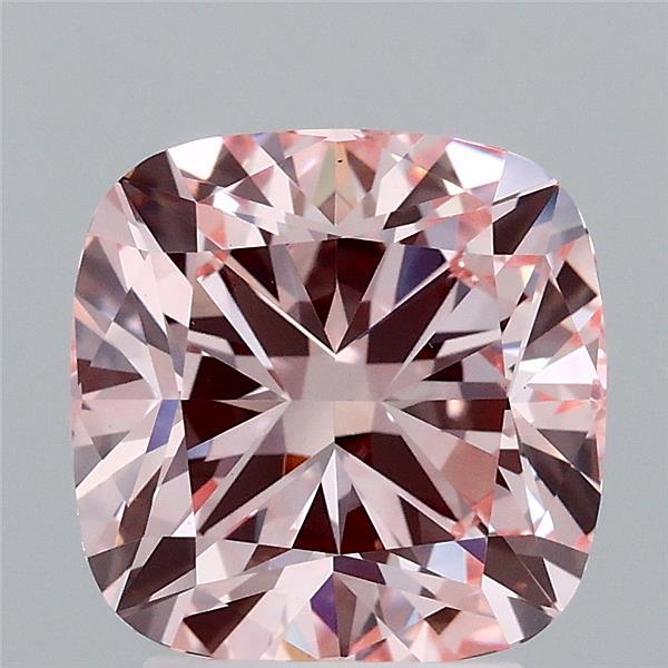 3.09 Carat Square Cushion Lab Grown Diamond, Fancy Intense Pink Color, VS1 Clarity