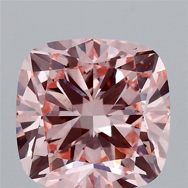 3.02 Carat Square Cushion Lab Grown Diamond, Fancy Intense Pink Color, VS1 Clarity
