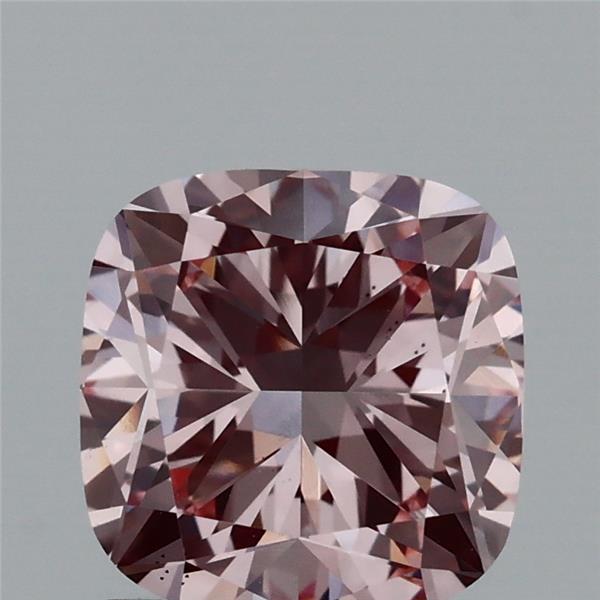 1.56 Carat Square Cushion Lab Grown Diamond, Fancy Intense Pink Color, VS2 Clarity