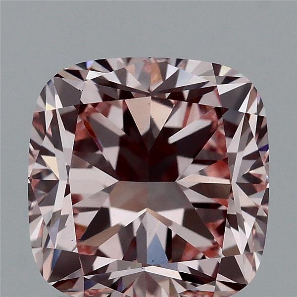 2.15 Carat Square Cushion Lab Grown Diamond, Fancy Intense Pink Color, VS1 Clarity