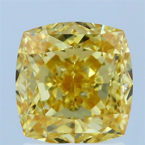 2.02 Carat Square Cushion Lab Grown Diamond, Fancy Intense Yellow Color, VVS2 Clarity