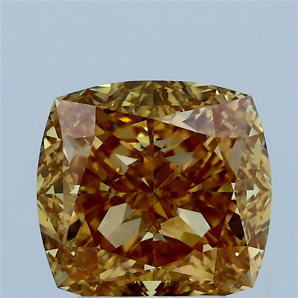 3.00 Carat Square Cushion Lab Grown Diamond, Fancy Intense Brownish Yellow Color, VS1 Clarity