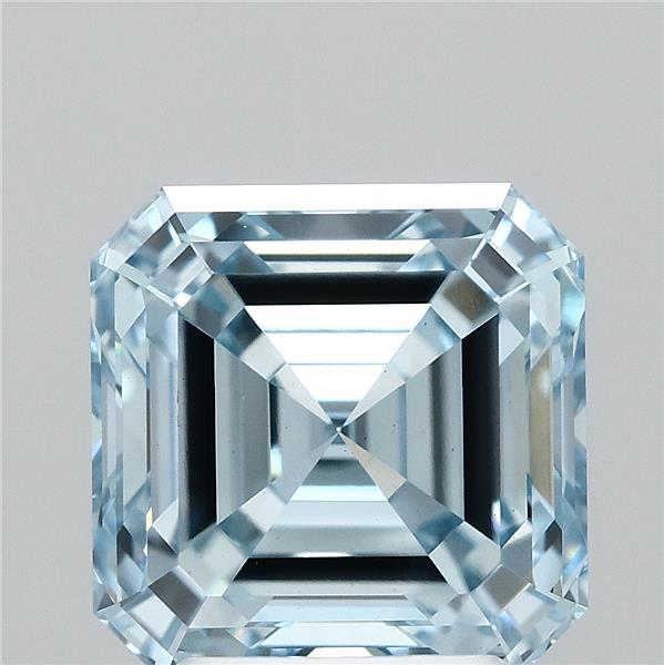 3.28 Carat Asscher Lab Grown Diamond, Fancy Intense Blue Color, VS1 Clarity