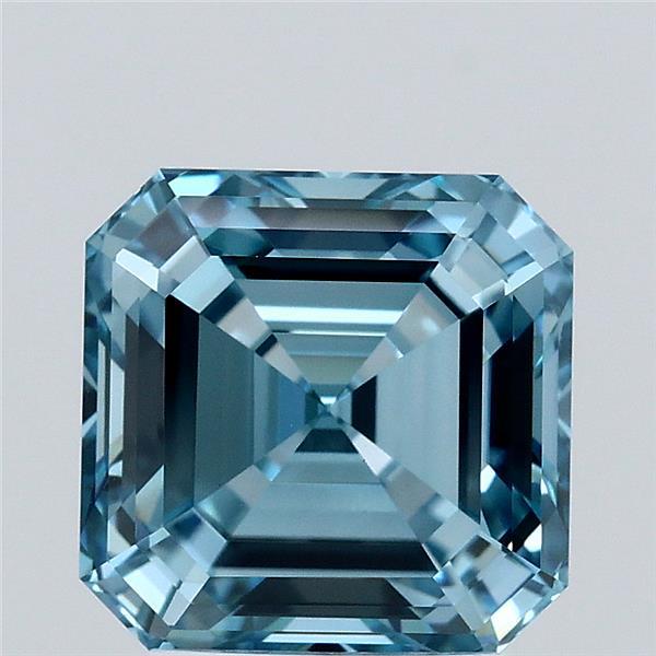 3.10 Carat Asscher Lab Grown Diamond, Fancy Vivid Blue Color, VS1 Clarity