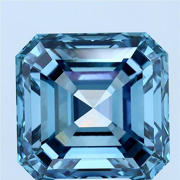 6.21 Carat Asscher Lab Grown Diamond, Fancy Vivid Blue Color, VVS2 Clarity