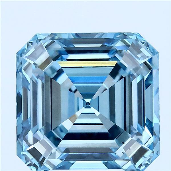 5.03 Carat Asscher Lab Grown Diamond, Fancy Vivid Blue Color, VS2 Clarity