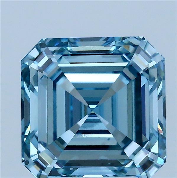 3.09 Carat Asscher Lab Grown Diamond, Fancy Vivid Blue Color, VS1 Clarity