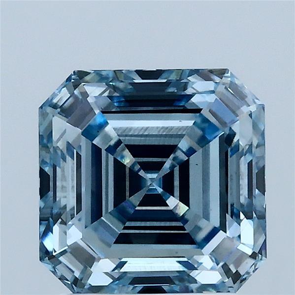 2.25 Carat Asscher Lab Grown Diamond, Fancy Intense Blue Color, SI1 Clarity