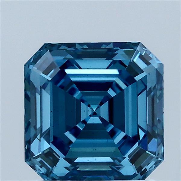 1.56 Carat Asscher Lab Grown Diamond, Fancy Vivid Blue Color, VS2 Clarity