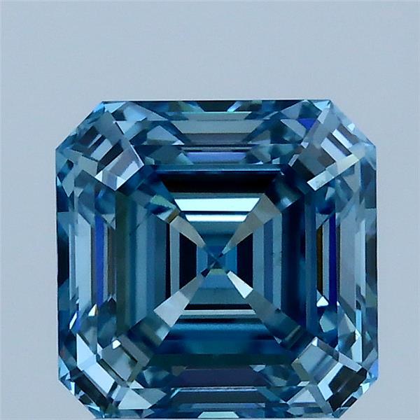 2.09 Carat Asscher Lab Grown Diamond, Fancy Vivid Blue Color, VS2 Clarity