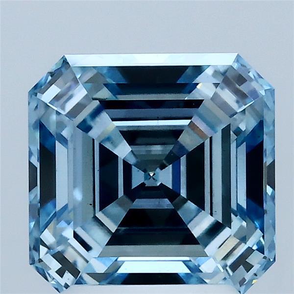 2.50 Carat Asscher Lab Grown Diamond, Fancy Vivid Blue Color, VS2 Clarity