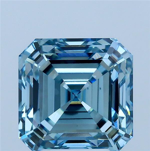 4.05 Carat Asscher Lab Grown Diamond, Fancy Vivid Blue Color, VS1 Clarity