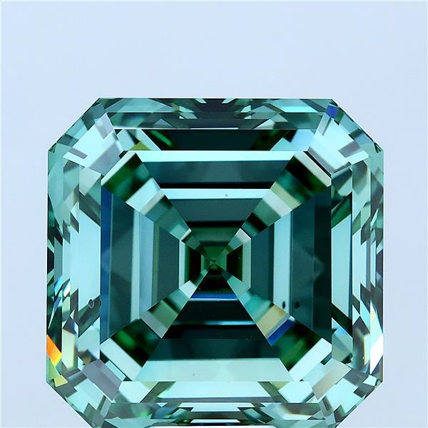 15.00 Carat Asscher Lab Grown Diamond, Fancy Vivid Green Color, VS2 Clarity