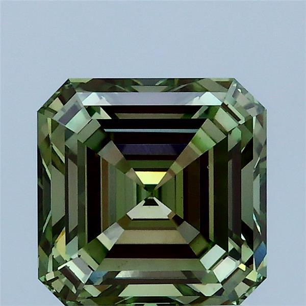 2.01 Carat Asscher Lab Grown Diamond, Fancy Vivid Green Color, VS1 Clarity