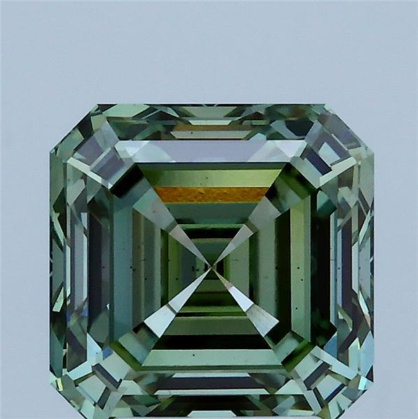 3.11 Carat Asscher Lab Grown Diamond, Fancy Vivid Green Color, VS2 Clarity