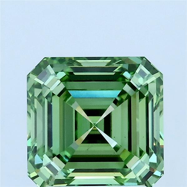 2.02 Carat Asscher Lab Grown Diamond, Fancy Vivid Green Color, VS1 Clarity