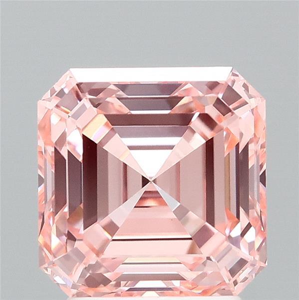 2.90 Carat Asscher Lab Grown Diamond, Fancy Vivid Pink Color, VVS2 Clarity