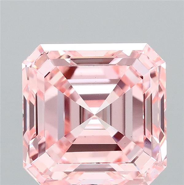 3.22 Carat Asscher Lab Grown Diamond, Fancy Vivid Pink Color, VS1 Clarity