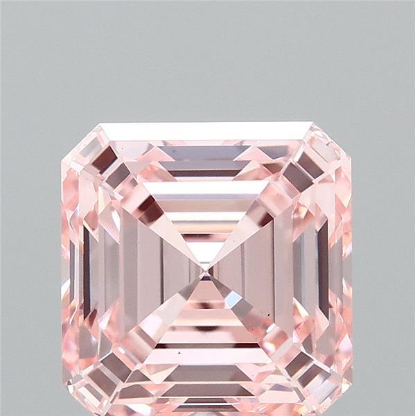 3.01 Carat Asscher Lab Grown Diamond, Fancy Intense Pink Color, VS1 Clarity