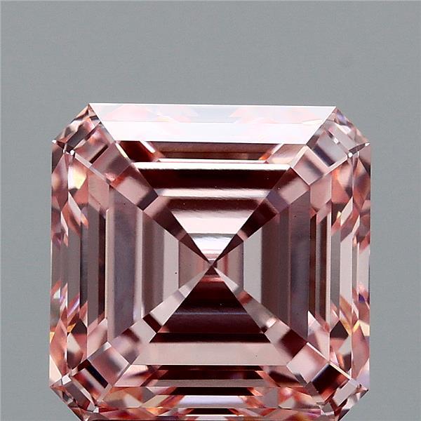 3.06 Carat Asscher Lab Grown Diamond, Fancy Vivid Pink Color, VVS2 Clarity