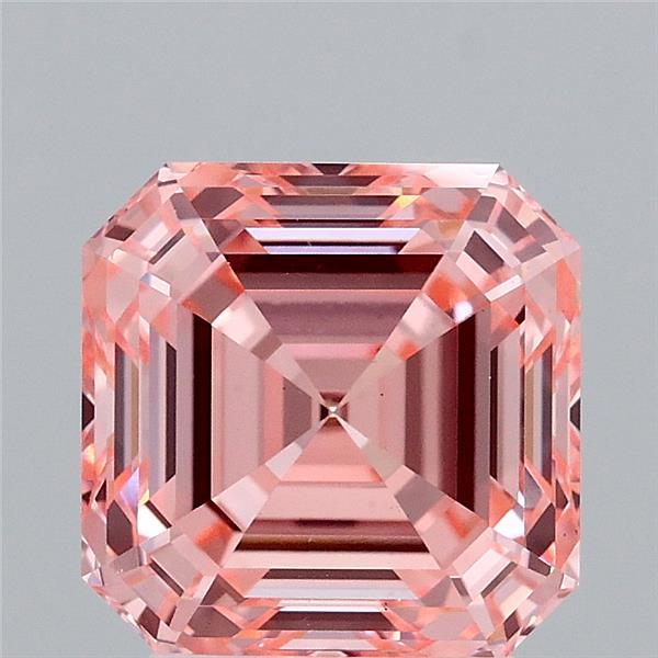 3.03 Carat Asscher Lab Grown Diamond, Fancy Vivid Pink Color, VS1 Clarity