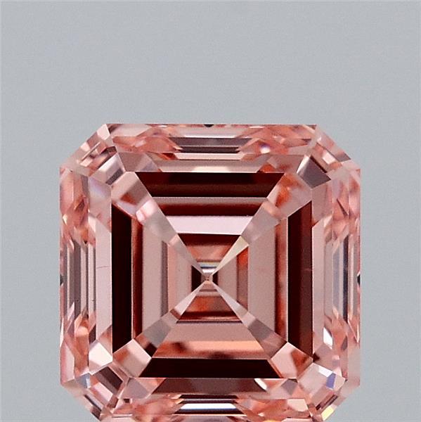 2.00 Carat Asscher Lab Grown Diamond, Fancy Intense Orangy Pink Color, VS1 Clarity