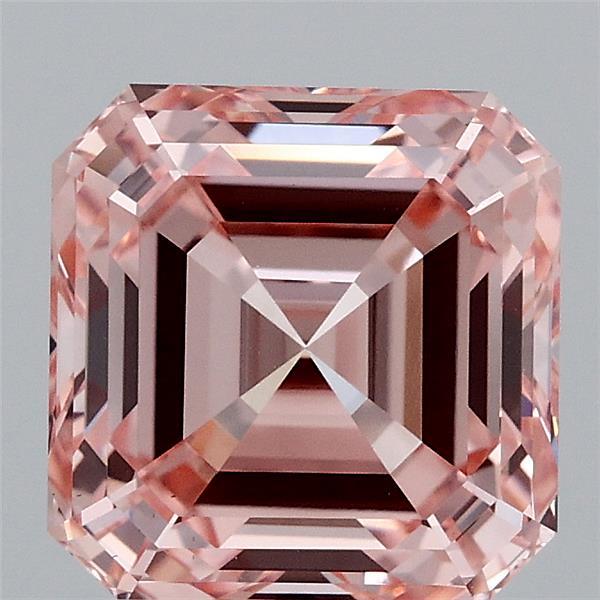 3.02 Carat Asscher Lab Grown Diamond, Fancy Vivid Pink Color, VS1 Clarity