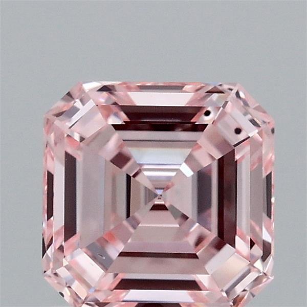 1.42 Carat Asscher Lab Grown Diamond, Fancy Intense Pink Color, SI1 Clarity