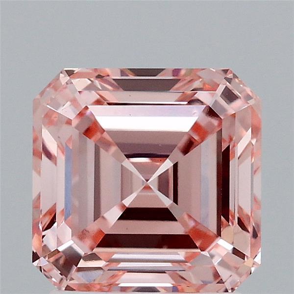 2.09 Carat Asscher Lab Grown Diamond, Fancy Intense Pink Color, VS1 Clarity