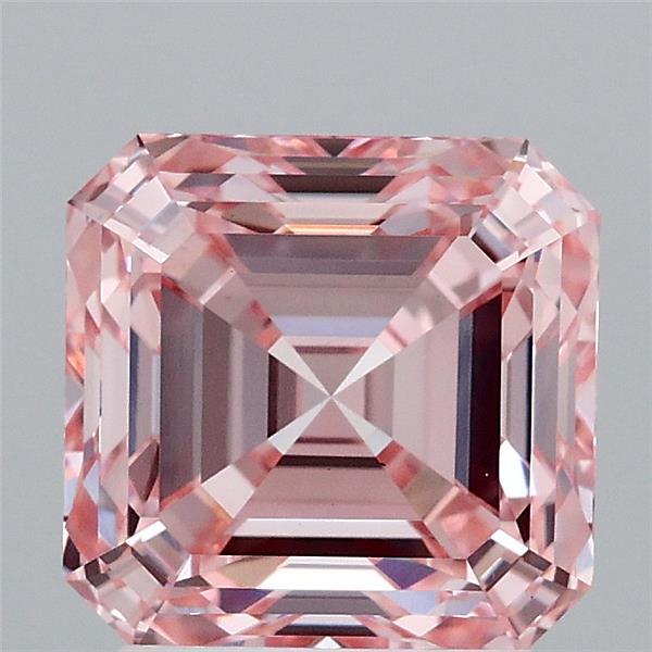 2.60 Carat Asscher Lab Grown Diamond, Fancy Intense Pink Color, VS1 Clarity