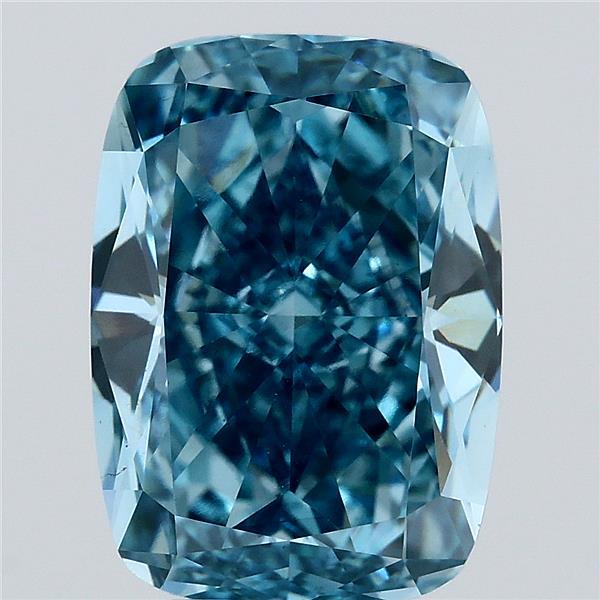 5.05 Carat Cushion Lab Grown Diamond, Fancy Vivid Blue Color, VS1 Clarity