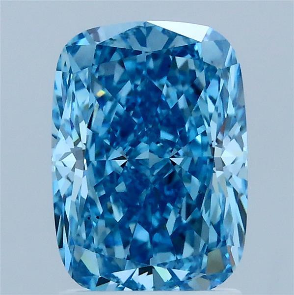 2.03 Carat Cushion Lab Grown Diamond, Fancy Vivid Blue Color, VS1 Clarity