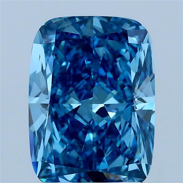 2.00 Carat Cushion Lab Grown Diamond, Fancy Vivid Blue Color, VVS2 Clarity
