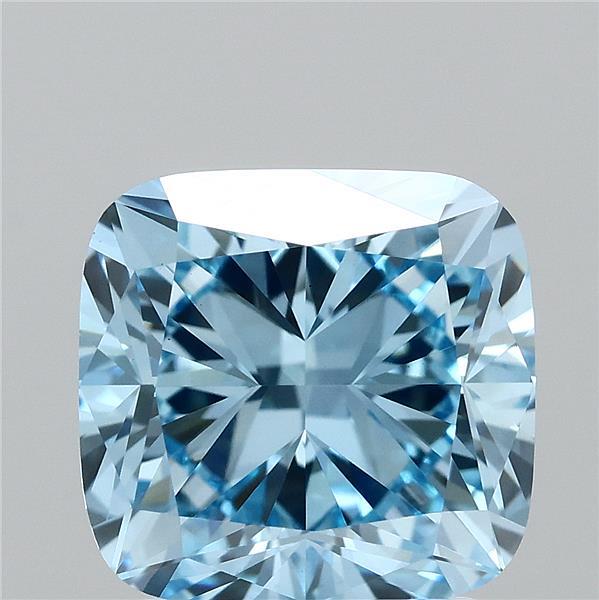 2.50 Carat Cushion Lab Grown Diamond, Fancy Vivid Blue Color, VVS2 Clarity
