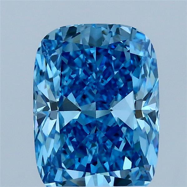 2.03 Carat Cushion Lab Grown Diamond, Fancy Vivid Blue Color, VS2 Clarity