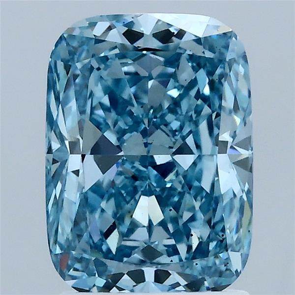 2.08 Carat Cushion Lab Grown Diamond, Fancy Vivid Blue Color, VS2 Clarity