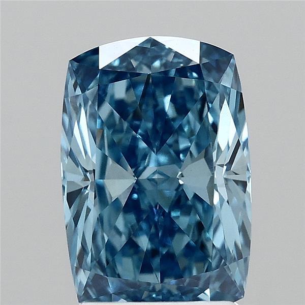 2.03 Carat Cushion Lab Grown Diamond, Fancy Vivid Blue Color, VVS2 Clarity