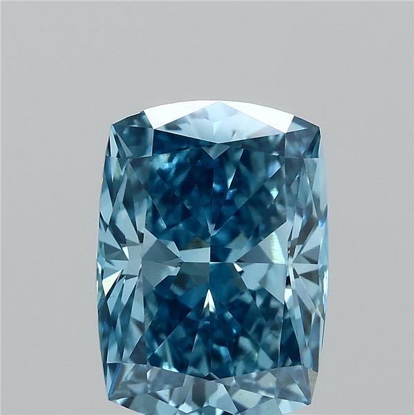 1.50 Carat Cushion Lab Grown Diamond, Fancy Vivid Blue Color, VS1 Clarity