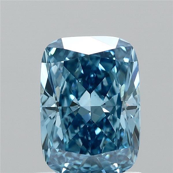 1.09 Carat Cushion Lab Grown Diamond, Fancy Vivid Blue Color, VVS2 Clarity