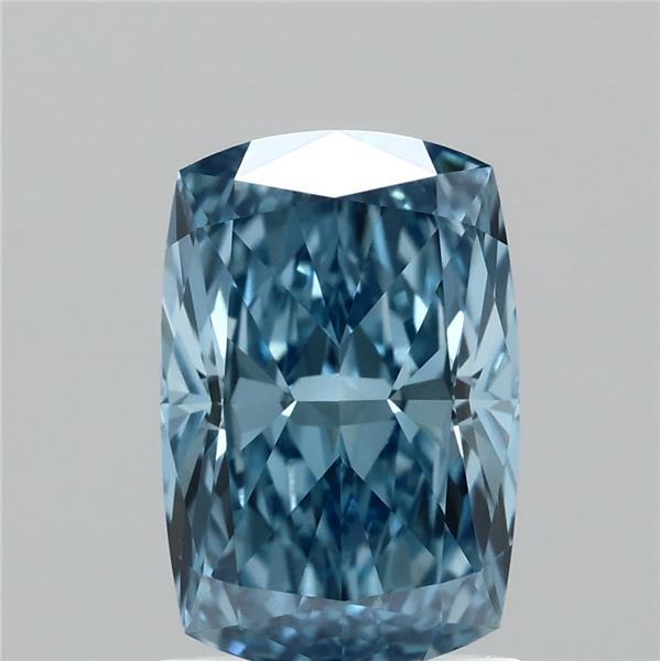 1.45 Carat Cushion Lab Grown Diamond, Fancy Vivid Blue Color, VVS2 Clarity