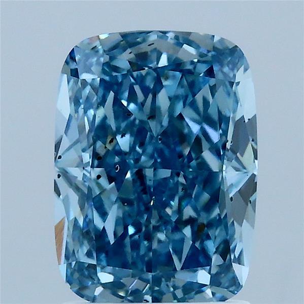 2.02 Carat Cushion Lab Grown Diamond, Fancy Vivid Blue Color, SI1 Clarity