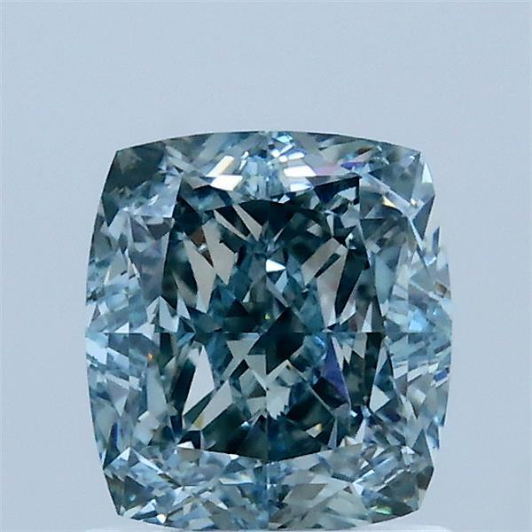 1.43 Carat Cushion Lab Grown Diamond, Fancy Intense Greenish Blue Color, VS1 Clarity