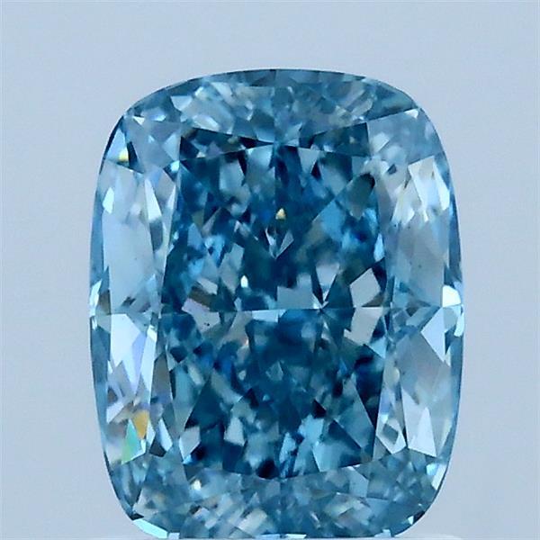 1.55 Carat Cushion Lab Grown Diamond, Fancy Vivid Blue Color, VS1 Clarity