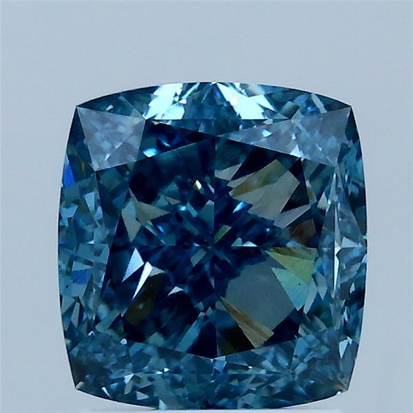 2.55 Carat Cushion Lab Grown Diamond, Fancy Vivid Blue Color, VS2 Clarity