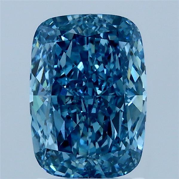 2.13 Carat Cushion Lab Grown Diamond, Fancy Vivid Blue Color, VVS2 Clarity